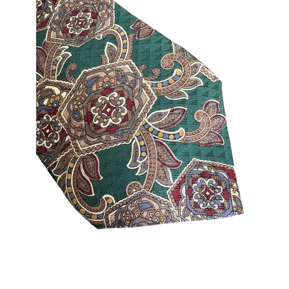 Henry Grethel Tie Men's 100% Italian‎ Silk Green Paisley Medallion Made in USA